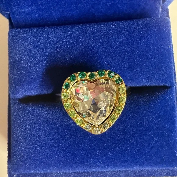 Kurt Geiger Gold Ring with Green Heart Design - Picture 6 of 7